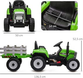 HOMCOM Elektryczne Auto dla Dzieci, Traktor z Przyczepą i Pilotem, Maksymalna Prędkość 6 km/h, Zielony + Czarny
