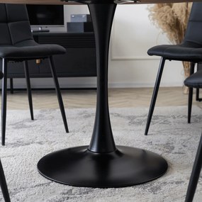 Zestaw Stół Okrągły LINO 100 cm Dąb Rustykalny/Czarny i 4 Krzesła DALVIN Czarne Ekoskóra Nowoczesne Loft