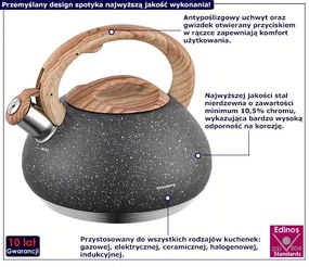 Czajnik ze stali nierdzewnej z powłoką marmurową 2,7L - Hoksing 5X