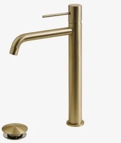 Zestaw Baterii Umywalkowej I Zaworu Spustowego Orveta Click-clack Z Mosiądzu Szczotkowane Złoto & ↑30 Cm & Zawór Z Przelewem - Sklum