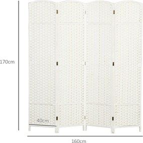 HOMCOM 4-częściowy parawan, składana zasłona, ściana osłonowa do salonu, sypialni, biura domowego, Biały