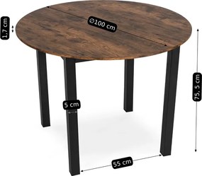 Stół Okrągły TEO 100 cm Dąb Rustykalny/Czarny do Jadalni Salonu Loft