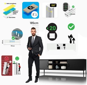 Szafka RTV długa XL czarna ROSARIA 1700 x 400 x 500