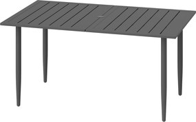 Outsunny Stół Ogrodowy 150x90cm, Odporny na Warunki Pogodowe Stół na Balkon ze Stali, z Otoworem na Parasol Czarny