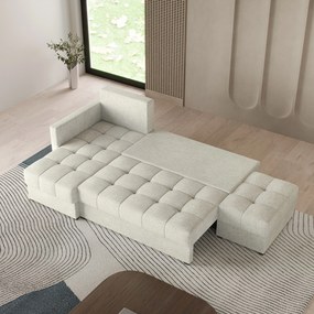 Masseno Narożnik LUMARI z funkcją spania i pojemnikiem na pościel Narozniki L, Rozkładana sofa - Kremowy, NEVE 02