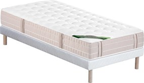 Zestaw 90 x 190 cm: stelaż tapicerowany + materac kieszeniowy 5-strefowy z warstwą pianki termoelastycznej memory i powłoką przeciw pluskwom, wys. 24 cm – VIREVO od NATUREA