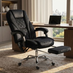 Vinsetto Ergonomiczny fotel biurowy z funkcją masażu, podnóżek, obrotowy, na kółkach, czarny | Aosom PL