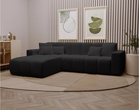 Emporius Miral narożnik w kształcie L - sofa do salonu bez funkcji spania i bez pojemnika - nowoczesny styl, lewostronny, tkanina aksamitna, czarny (Komodo 23)