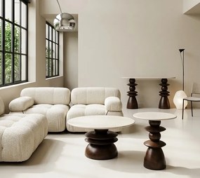 Mały okrągły stolik kawowy Ronda 50, marmur/drewno mango