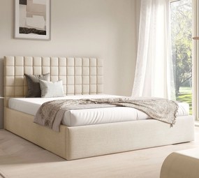 Jasnobeżowe tapicerowane łóżko 3 rozmiary W9-T08
