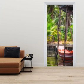 Fototapeta na drzwi - Drewniana łódź na kanale (95x205cm)