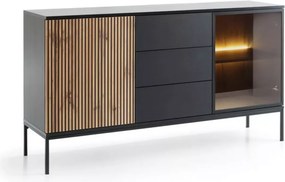 Komoda Shark 154 LED nowoczesna loft szafka do salonu jadalni czarna kaszmir dąb wotan push to open