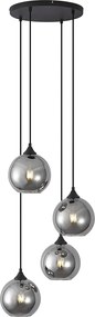 Lampa wisząca Art Deco czarna z przydymionym szkłem 4-źródła światła - Wallace