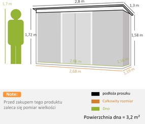 Outsunny Altana ogrodowa stalowa szopa na narzędzia z oknem i drzwiami przesuwnymi 277x130x173 cm szara | Aosom PL
