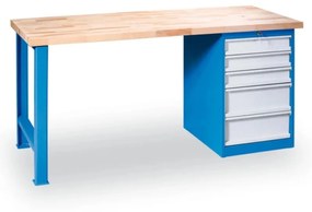 Stół warsztatowy GD, bez regulacji, kontenerek na narzędzia, 5 szuflad, 1200 x 685 x 850 mm, niebieski