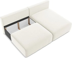 Kremowy aksamitny rozkładany/ze schowkiem narożnik (prawostronny/z szezlongiem) Kalena – Makamii