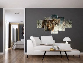 Obraz - Tygrys w zaśnieżonym lesie, obraz olejny (125x70 cm)