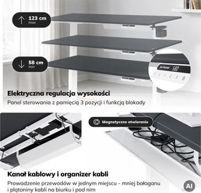 Biurko do pracy na stojąco i siedząco Aria 140×70 cm, blat antracyt/podstawa biała