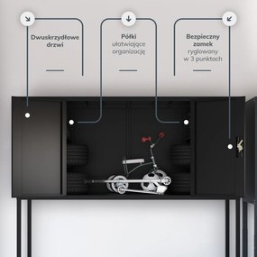 Szafa metalowa do garażu GEORGE, 2250 x 2100 x 900 mm, czarna