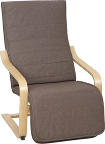 HOMCOM Fotel akcentowy, fotel relaksacyjny z regulowanym podnóżkiem, rama z drewna brzozowego, do 120 kg, 66,5 x 94 x 100 cm, brązowy | Aosom PL