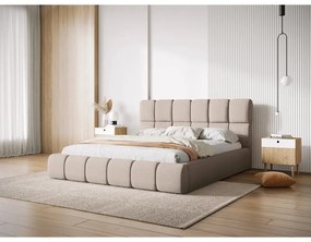 Beżowe tapicerowane łóżko dwuosobowe ze schowkiem ze stelażem 180x200 cm Bellis – Micadoni Home