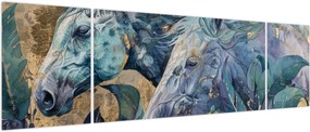 Obraz - Konie na złotym tle (170x50 cm)