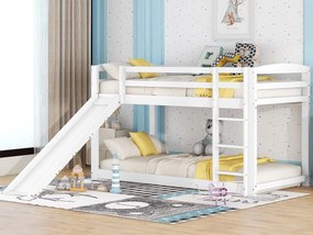 Łóżko piętrowe z sosny z barierkami przeciwupadkowymi + drabinka + zjeżdżalnia - 90x200cm - Białe