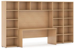 Biblioteka INTEGRO z wbudowanym biurkiem, 3350x700/400x1920 mm, buk