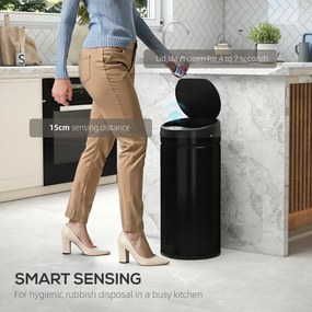 HOMCOM Kosz na śmieci z czujnikiem 42 L z funkcją Soft-Close, bezdotykowy kosz ze stali nierdzewnej idealny do higienicznych kuchni.