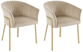 Zestaw 2 krzeseł z podłokietnikami z weluru i pozłacanego metalu - Beżowy - ZAOVA marki Pascal Morabito