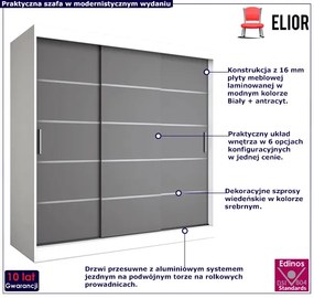 Szafa przesuwna biały + antracyt 200 cm Oldex 4X