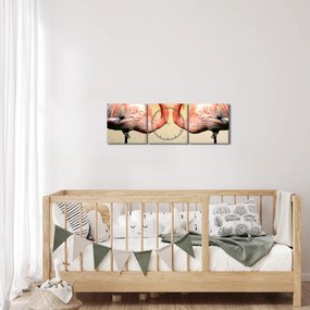 Obraz - dwa flamingi (z zegarem) (90x30 cm)