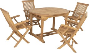 Zestaw mebli ogrodowych z drewna tekowego : rozkładany stół  dł.120 / 170 cm i 4 składane fotele - Jasny naturalny - BYBLOS II od MYLIA