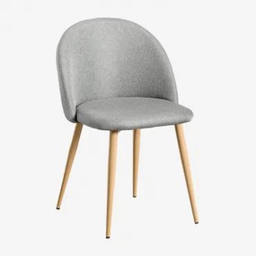 Krzesło Jadalniane Tapicerowane I Stalowe Kana Natural Wood & Pościel Concrete & Len - Sklum
