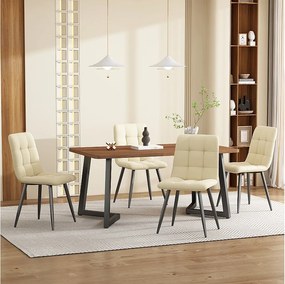 Zestaw do jadalni, stół-140×80×75cm z 4 krzesłami, MDF+metal+aksamit, czarny+orzech+beż