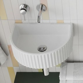 Massi Umywalka betonowa podwieszana / nablatowa półokrągła bez otworu na baterię 45 x 36 cm MUSLIN | różne kolory : Kolor - Biały (beton), Typ montażu - podwieszana