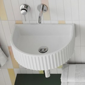 Massi Umywalka betonowa podwieszana / nablatowa półokrągła bez otworu na baterię 45 x 36 cm MUSLIN | różne kolory : Kolor - Biały (beton), Typ montażu - podwieszana