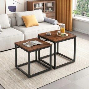 Zestaw 2 stolików kawowych w stylu rustykalnym loftowym – 50x50 cm i 45x45 cm – nowoczesny design industrialny