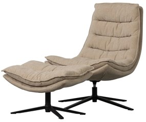 Obrotowy fotel z podnóżkiem z tkaniny szenilowej w naturalnym kolorze Kube – WOOOD