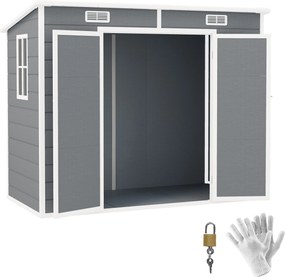 Outsunny 2,4 x 1,3 m Domek Ogrodowy, Szopa z Plastiku z Podłogą, Okno, Zamknięte Drzwi, dla Ogrodu, Tarasu, Szary