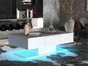 Stolik kawowy z oświetleniem LED + 2 szuflady - biały