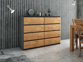 Komoda NUDO - Antracyt / Front Dąb / Mat / 120 cm / 8 szuflad