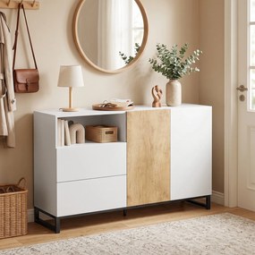 HOMCOM Komoda nowoczesna szafka do przechowywania z 2 drzwiami Soft-Close i 2 szufladami 140x40x85 cm, biały | Aosom PL
