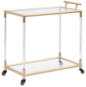 Barek kuchenny na kółkach, podwójne szkło hartowane i metalowy blat  – przezroczysty i złoty – ORULA