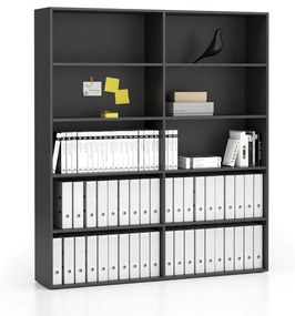 Regał biurowy podwójny wysoki SEGMENT, 8 półek, 1660  x 350 x 1880, grafit