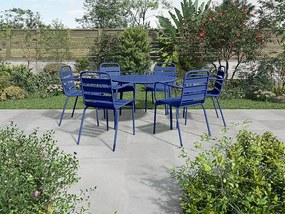 Metalowy zestaw ogrodowy - okrągły stół śr. 130 cm i 6 składanych krzeseł - Granatowy - MIRMANDE od MYLIA