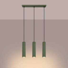 Lampa wisząca KARBON 3L zielona oliwka ryflowana SOLLUX  LIGHTING