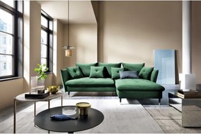 Narożnik GLAM Prawostronny z funkcją spania, zestaw z poduszkami wolnostojący tkanina RIVIERA 38 Zielony DOMO HOME