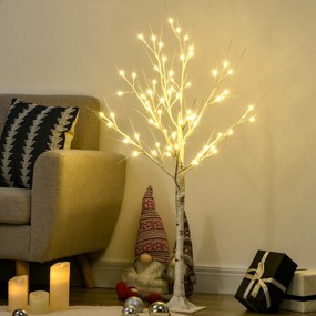 HOMCOM Sztuczne Drzewo, Sztuczna Brzoza z Oświetleniem LED, Ciepłobiałe, Realistyczna Biała Kora, 17Dł x 17Szer x 120Wys cm