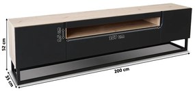 Szafka RTV Loftia 200 cm z wnęką i metalowym stelażem - artisan / czarny mat